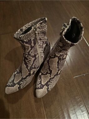 Steve Madden Snake-Print Pointed Toe Ankle Boots